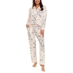 Flora Nikrooz Women's Satin Trim Notch Collar PJ Set
